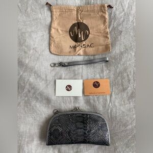 Vintage Original Monsac Clutch Silver Snakeskin With Auth Fifth Avenue New York